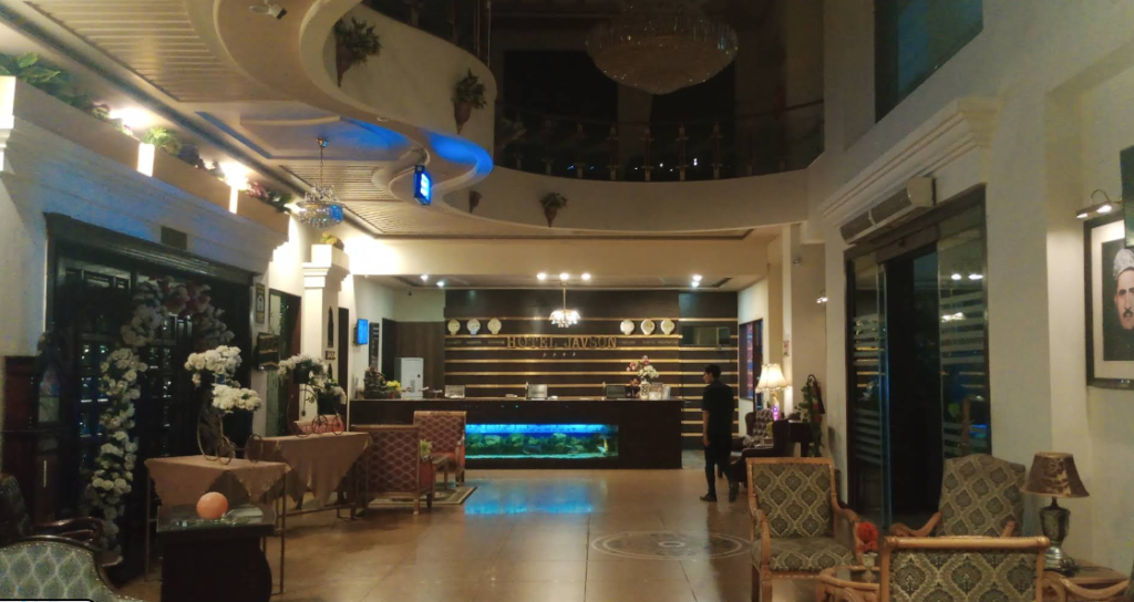 Small engagement event hall at Hotel Javson in Sialkot prepared for a family gathering.
