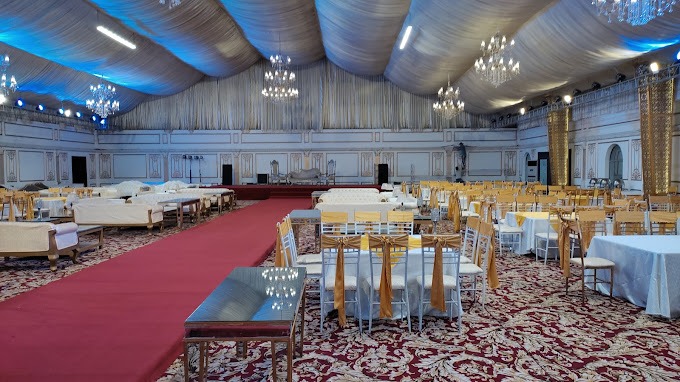 Wedding entrance and parking area at Cantt View Marquee in Sialkot Cantt during a reception event.