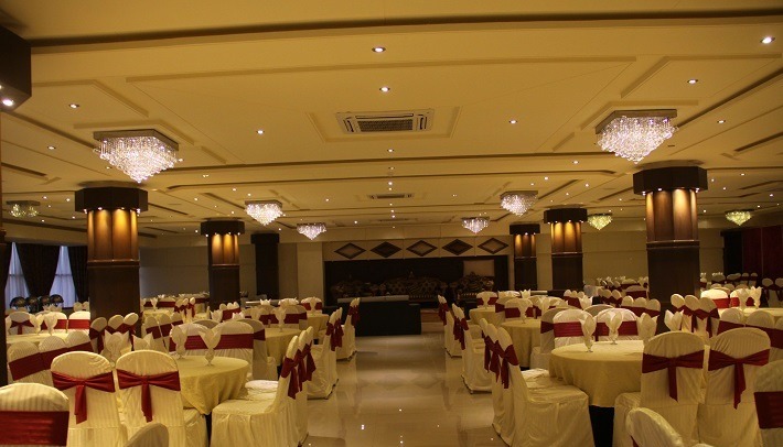 Reception arrangement inside Hotel The Jeevens in Sialkot for a small wedding or engagement ceremony.