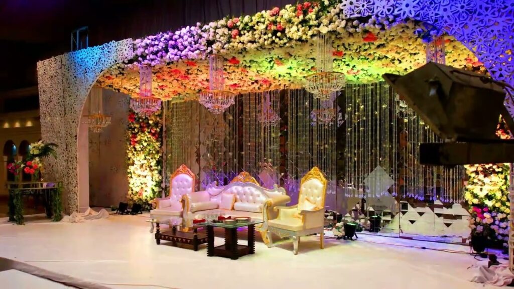Modern wedding stage and reception hall at Grand Events Marquee Sialkot with stylish décor.