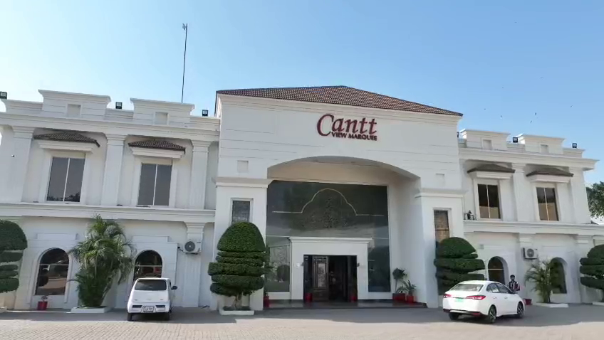 Modern marquee hall at Cantt View Marquee Sialkot with spacious seating and bright wedding lighting.