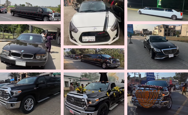 Luxury wedding limousine and decorated bridal car by Sher Brothers Rent A Car Sialkot