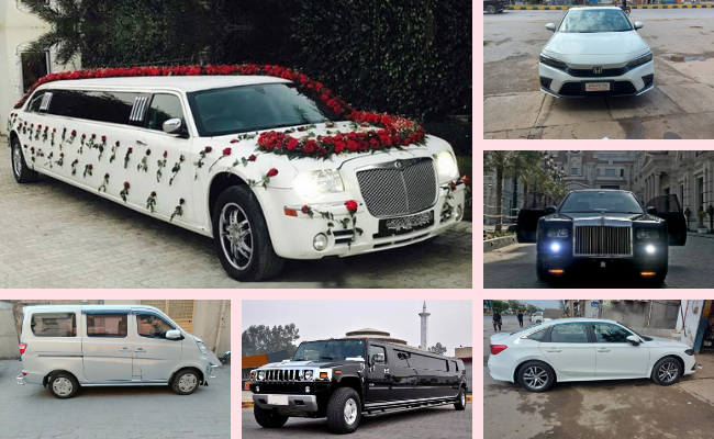 Luxury wedding car rental service by Sialkot Rent A Car Hasnouf Butt for bridal events