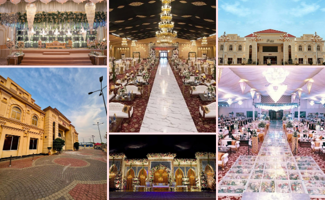 Luxury wedding setup at Grace Marquee Sialkot featuring grand outdoor lawns, elegant stage decoration, premium lighting, and banquet seating for large wedding celebrations.