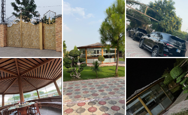 Cobija Farm House in Sialkot with a modern swimming pool, marquee venue, and landscaped outdoor spaces