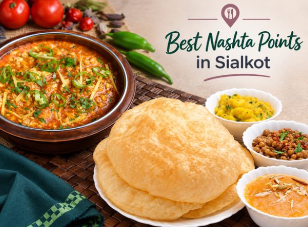 Traditional Halwa Puri, Bong Paye and breakfast served at one of the best nashta points in Sialkot.