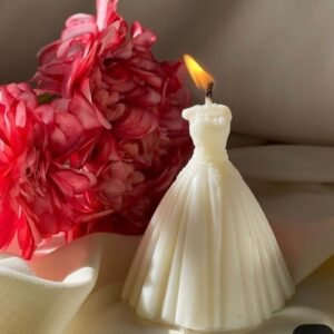 Elegant Bridal Dress Candle for wedding favors, bridal shower gifts, engagement parties, and luxury wedding gift boxes in Pakistan.
