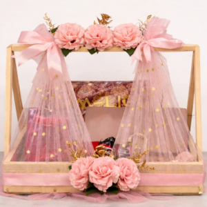 Custom Engagement Gift Basket with Personalized Gifts for Bride and Groom