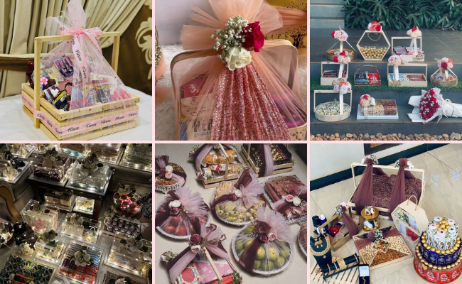 Luxury engagement surprise hamper filled with chocolates, gifts, and keepsakes