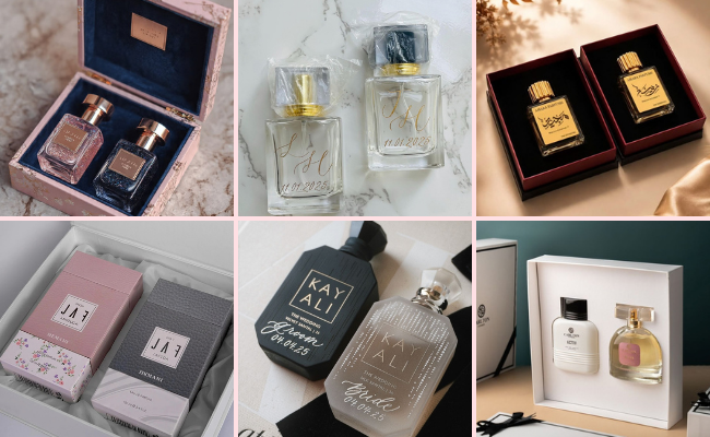 Personalized perfume gift set for couples celebrating wedding anniversary