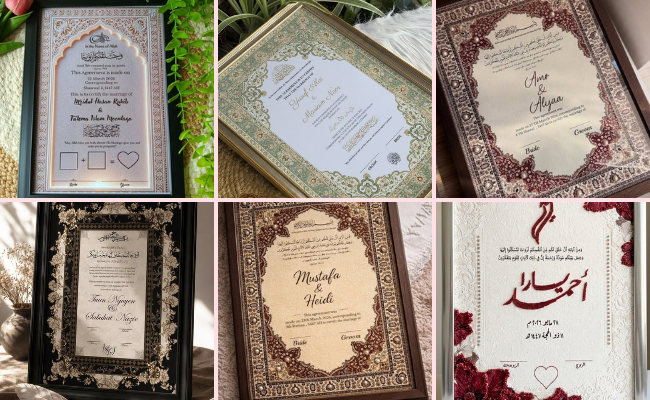 Elegant framed Nikah certificate and wedding vows anniversary gift for couples