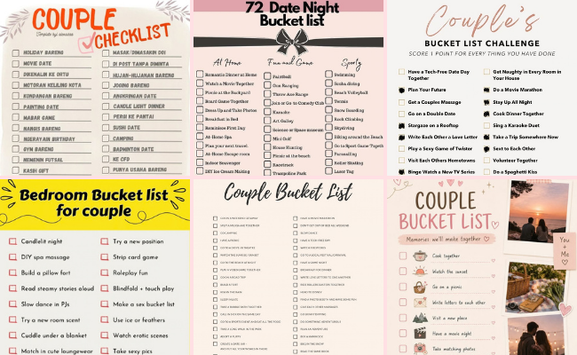 Couple bucket list book filled with future travel and relationship goals