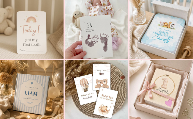 Baby milestone cards for capturing a newborn baby's first-year milestones and special moments