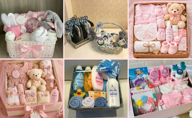 Baby care gift hamper with newborn essentials and baby accessories for new parents