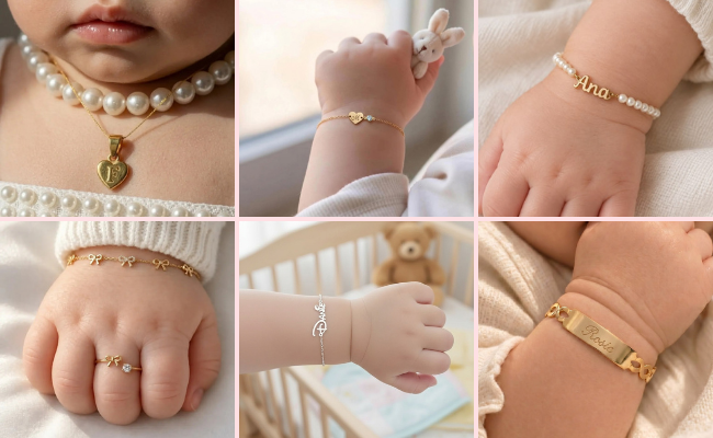 Personalized baby jewellery keepsake with engraved name for a newborn baby