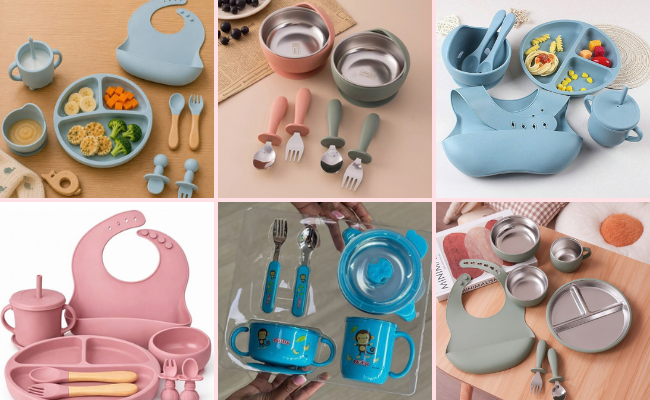 Baby feeding set with bowls, bibs, spoons, and feeding accessories for growing babies