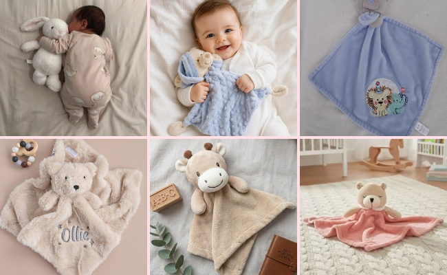 Soft baby comforter and plush toy as a cute and safe gift for newborn baby